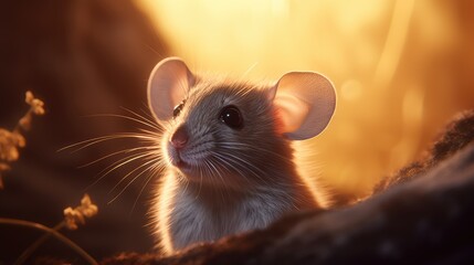 Close-up of a wild wood mouse. AI generated.
