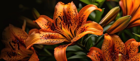 Summer bloom of Tiger Lily in orange and black.