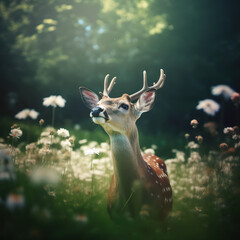 A Majestic Deer Amidst a Blooming Meadow