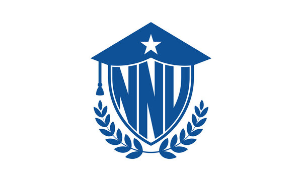 NNU three letter iconic academic logo design vector template. monogram, abstract, school, college, university, graduation cap symbol logo, shield, model, institute, educational, coaching canter, tech