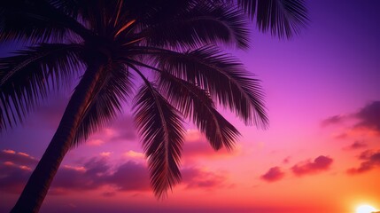 Palm tree on vibrant purple sky background. AI generated. - Powered by Adobe
