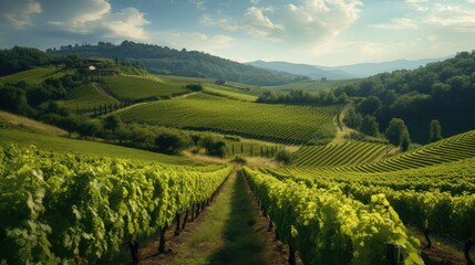 Fototapeta na wymiar Beautiful green vineyard landscape. AI generated.