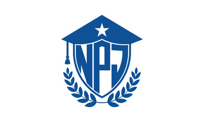 NPJ three letter iconic academic logo design vector template. monogram, abstract, school, college, university, graduation cap symbol logo, shield, model, institute, educational, coaching canter, tech