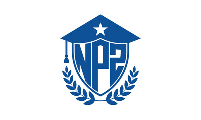 NPZ three letter iconic academic logo design vector template. monogram, abstract, school, college, university, graduation cap symbol logo, shield, model, institute, educational, coaching canter, tech