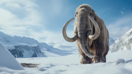 Fotobehang Alive mammoth walking in a snowy land. AI generated. © Viktor