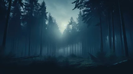Printed kitchen splashbacks Fairy forest Foggy forest at night time. AI generated.