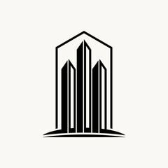 Logo design graphic concept creative premium vector abstract sign unique stock sky building tall line 3D box. Related home house property development