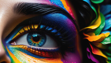 AI generated illustration of Beautiful girl with colorful hair , stunning eyes .
