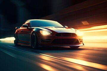 Sports car driving fast speed city road motion blur effect  Sublime  image - obrazy, fototapety, plakaty