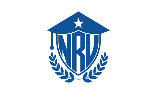 NRU three letter iconic academic logo design vector template. monogram, abstract, school, college, university, graduation cap symbol logo, shield, model, institute, educational, coaching canter, tech