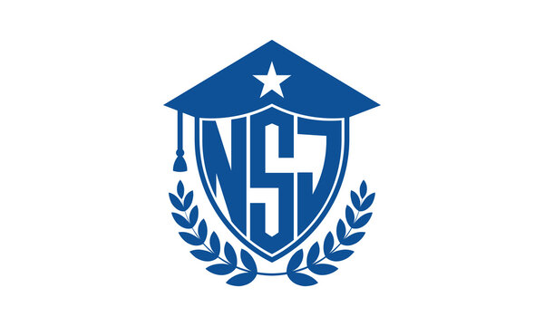NSJ three letter iconic academic logo design vector template. monogram, abstract, school, college, university, graduation cap symbol logo, shield, model, institute, educational, coaching canter, tech