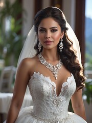 Portrait of beautiful Latin bride on wedding ceremony day	