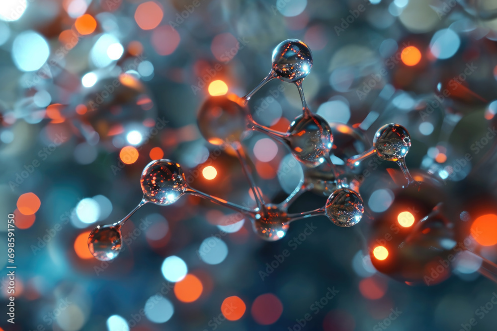 Poster molecular structure with bokeh effect background