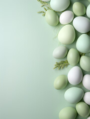 Pastel green easter eggs frame background with free copy space 