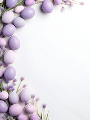 Obraz premium Pastel purple easter eggs frame background with free copy space inside 
