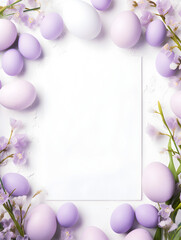 Naklejka na ściany i meble Pastel purple easter eggs frame background with free copy space inside 