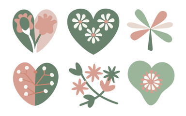 Abstract floral hearts vector clipart. Valentine's day vector clipart.