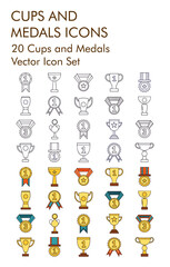 Fototapeta na wymiar Cups and medals vector icon set