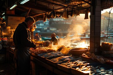 Savoring Porto's Seafood Bounty: Immerse yourself in the vibrant atmosphere of Porto's sardine market, where fresh fish, local culture, and Mediterranean culinary delights - obrazy, fototapety, plakaty