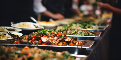 Buffet food in a luxury hotel Catering kitchen concept - obrazy, fototapety, plakaty
