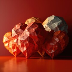 Fototapeta premium geometric hearts made of different colors of polypropylene, 
