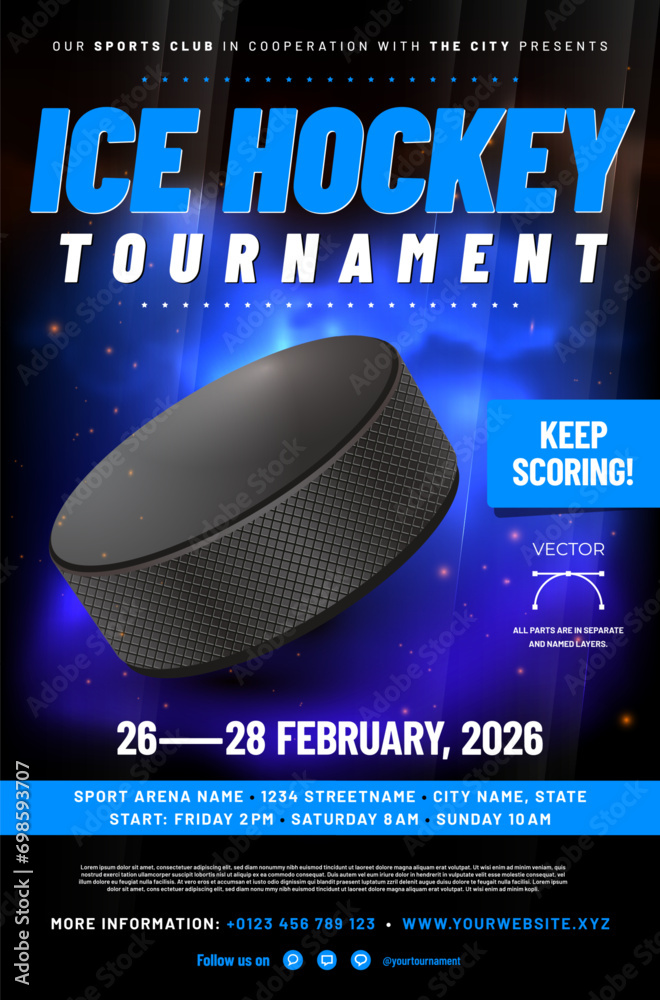 Canvas Prints ice hockey tournament poster template with puck and sample text in separate layer - vector illustrat