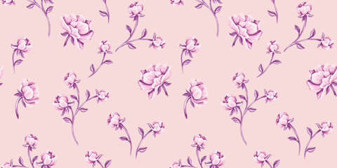 Fototapeta na wymiar Seamless artistic rosebuds, roses flowers pattern. Vector hand drawn. Pastel gently abstract floral print. Template for design, textile, fashion, surface design, fabric, interior decor, wallpaper