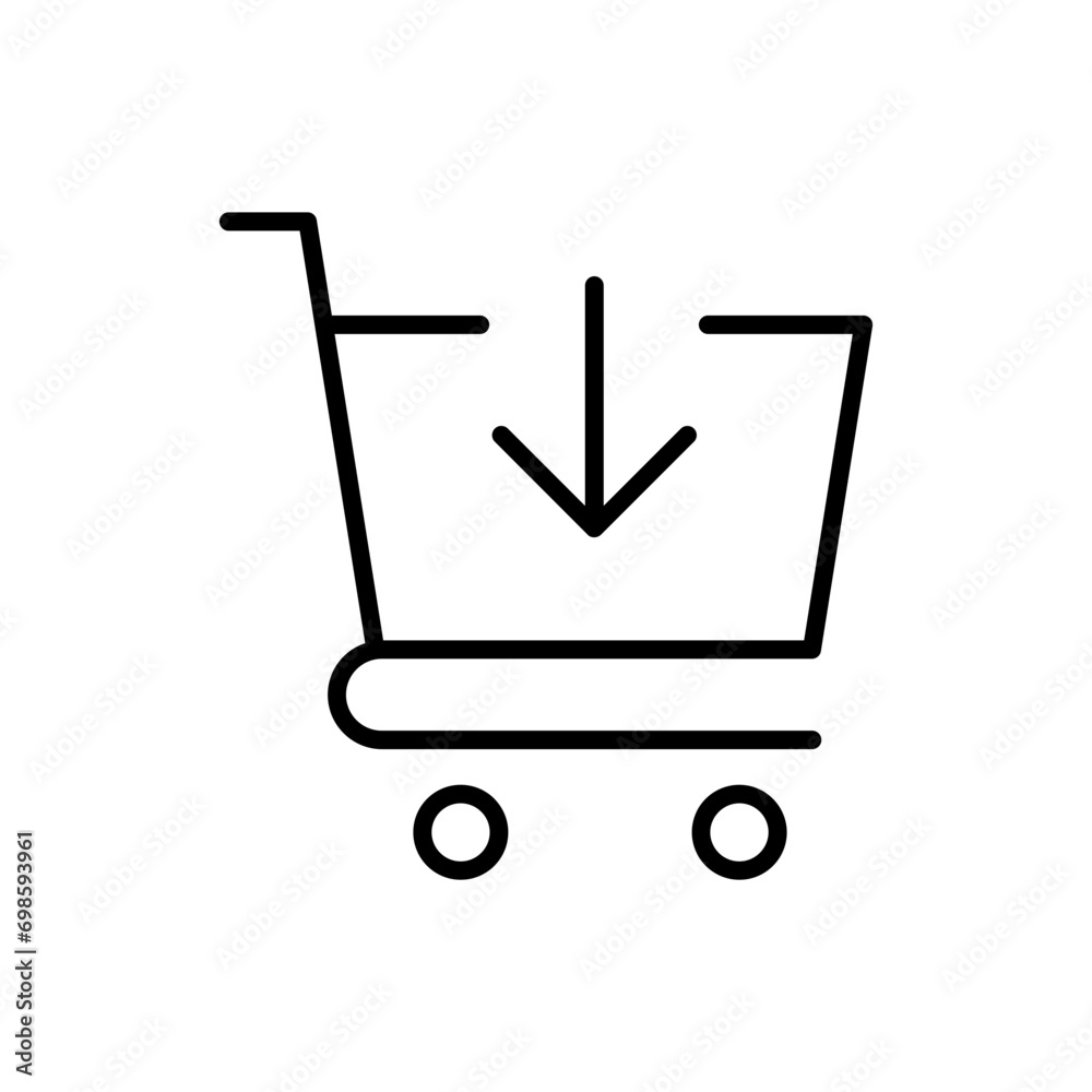 Aufkleber add to shopping cart icon, shop basket symbol with arrow down icon symbol. web vector icon