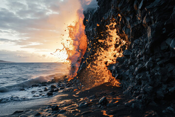 Abstract wallpaper of fire and water elements colliding - obrazy, fototapety, plakaty