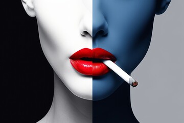 Woman lips with cigarette. - obrazy, fototapety, plakaty