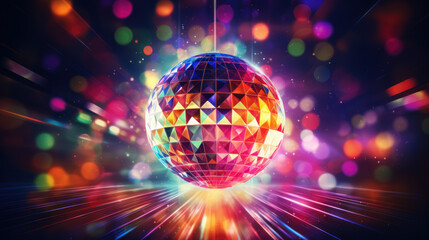 Unreal disco ball, psychedelic lights in background