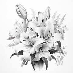 Pencil sketch nice lily flowers bouquet images Generative AI