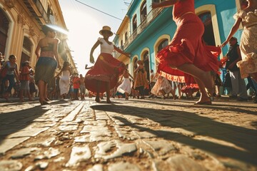 Street Salsa Fiesta: In the heart of Havana, a group of salsa dancers transforms the colorful...