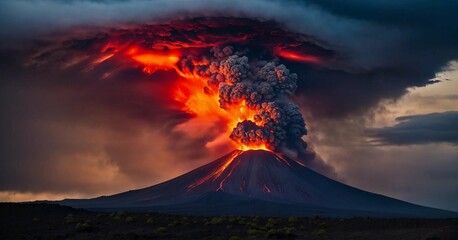 volcanic eruption at dusk