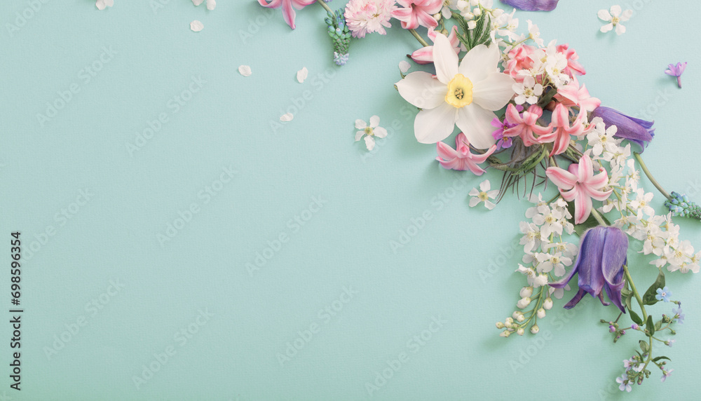 Wall mural spring flowers on paper background