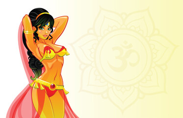 Belly dance. Oriental dances, banner. Vector drawing.