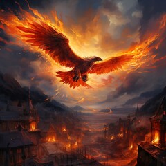 Nice view eagle burning fire flying images Generative AI