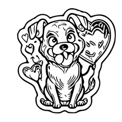 Obraz premium vector black and white clipart , dog and heart, valentine, 129