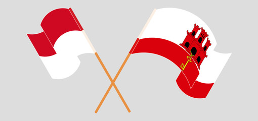 Crossed and waving flags of Monaco and Gibraltar