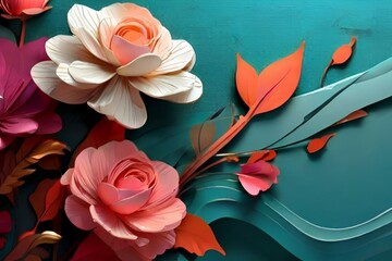 3d render flower pattern poster decoration card textile fabric generative Al - obrazy, fototapety, plakaty