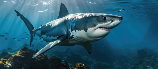 Mexico's Guadalupe Island is home to a great white shark beneath the water.