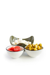 traditional turkish breakfast on white background - 698600140