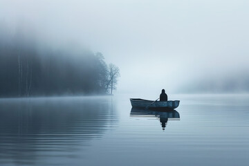 A Person in a Small Boat on a Lake Created With Generative AI Technology - 698600371