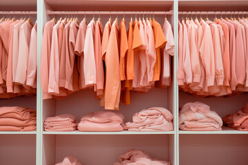 A Fashionable Closet Filled With an Abundance of Peach Fuzz Clothing Created With Generative AI Technology - 698600558