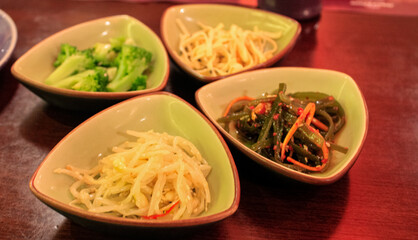 Four side-dishes. A set of side-dishes. Food concept. For Korean cuisine.