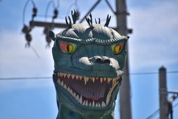 Kaiju head inspired in Godzilla  captures urban nostalgia with its meticulously crafted face and...