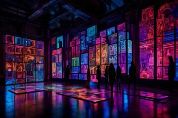 A luminous and vibrant art installation, featuring an array of glowing sculptures and interactive light projections that create an immersive and captivating visual experience
 - obrazy, fototapety, plakaty