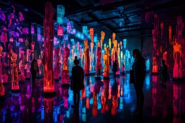 A luminous and vibrant art installation, featuring an array of glowing sculptures and interactive light projections that create an immersive and captivating visual experience
 - obrazy, fototapety, plakaty