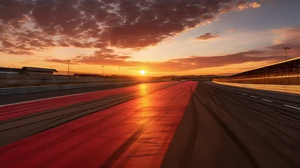 Foto op Canvas Race track, empty asphalt road on sunset. Concept of motor sport, racing, competition. Motorway for competition. Tire tracks. © master1305