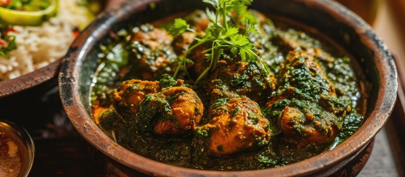 Hyderabad's chicken Hariyali with coriander, served with palak spinach.